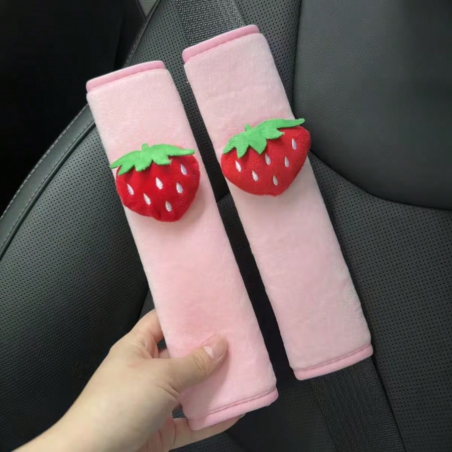 2pcs Strawberry Car Seat Belt Shoulder Pads, Seat Belt Covers, Cute Girl Car Interior Accessories