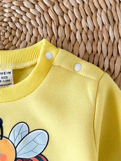 2pcs Toddler Baby Infant Girls Cute Yellow Bee Graphic Long Sleeve Pullover Soft Thick Sweatshirt Sweat Pants 2 Piece Sets Matching Set Fall School