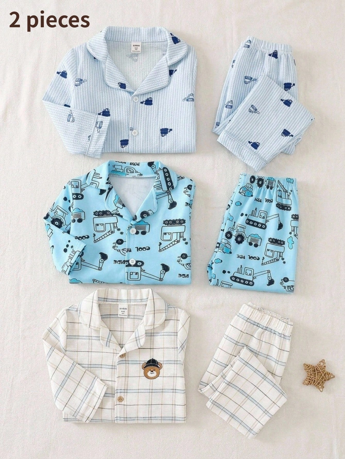 2pcs Toddler Boys Cute Casual Cartoon Bear Print Zip-Up Long Sleeve Top And Pants Homewear Set, Light Apricot Fall Winter