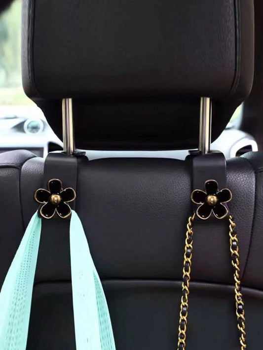 2pcs Triple-Color Metal Flower Single Hook Hanging Vehicle Seat Back Storage Hooks, Car Interior Organization