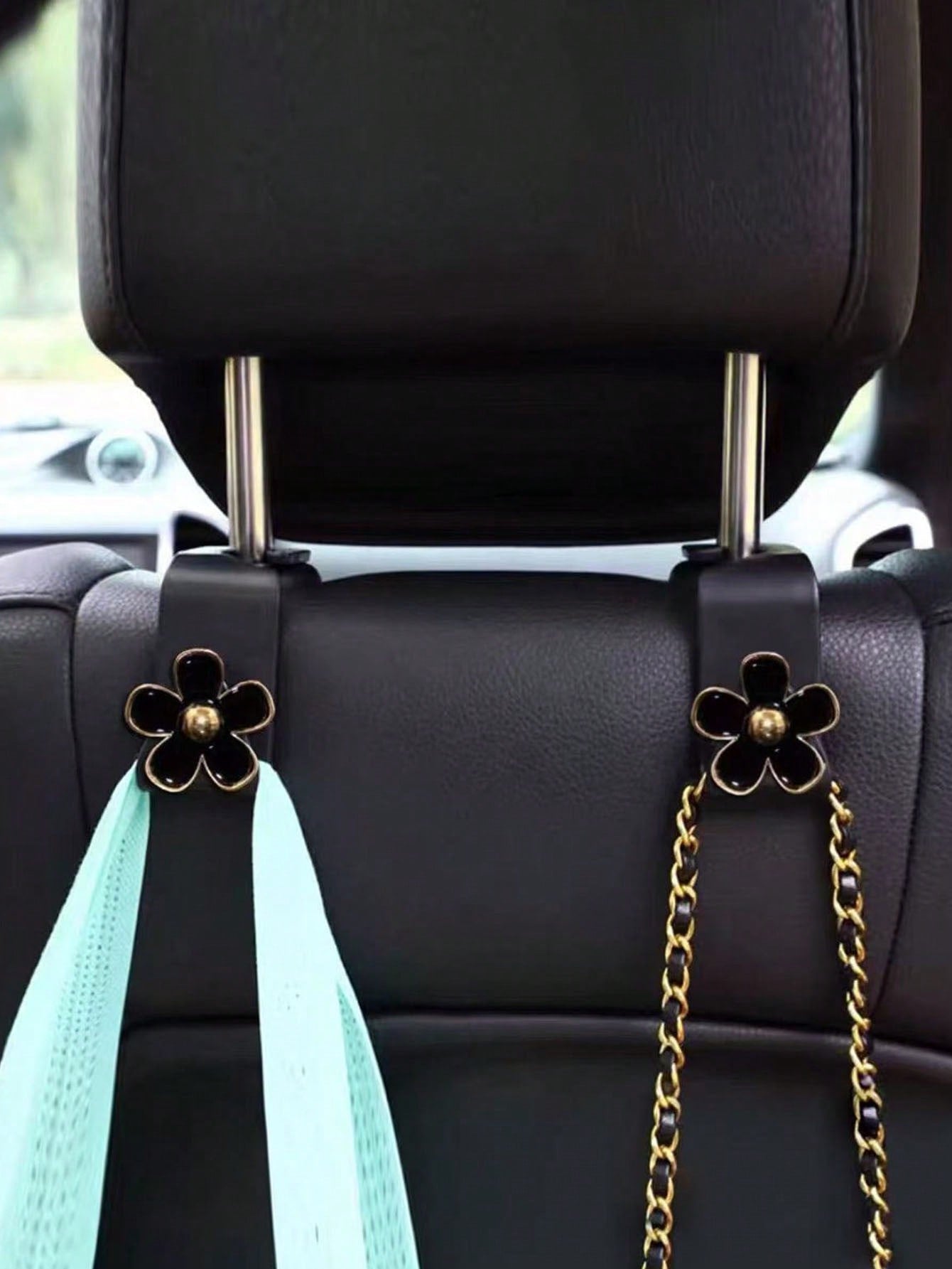 2pcs Triple-Color Metal Flower Single Hook Hanging Vehicle Seat Back Storage Hooks, Car Interior Organization