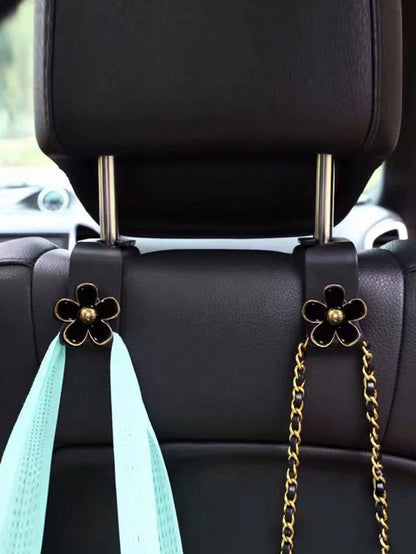 2pcs Triple-Color Metal Flower Single Hook Hanging Vehicle Seat Back Storage Hooks, Car Interior Organization
