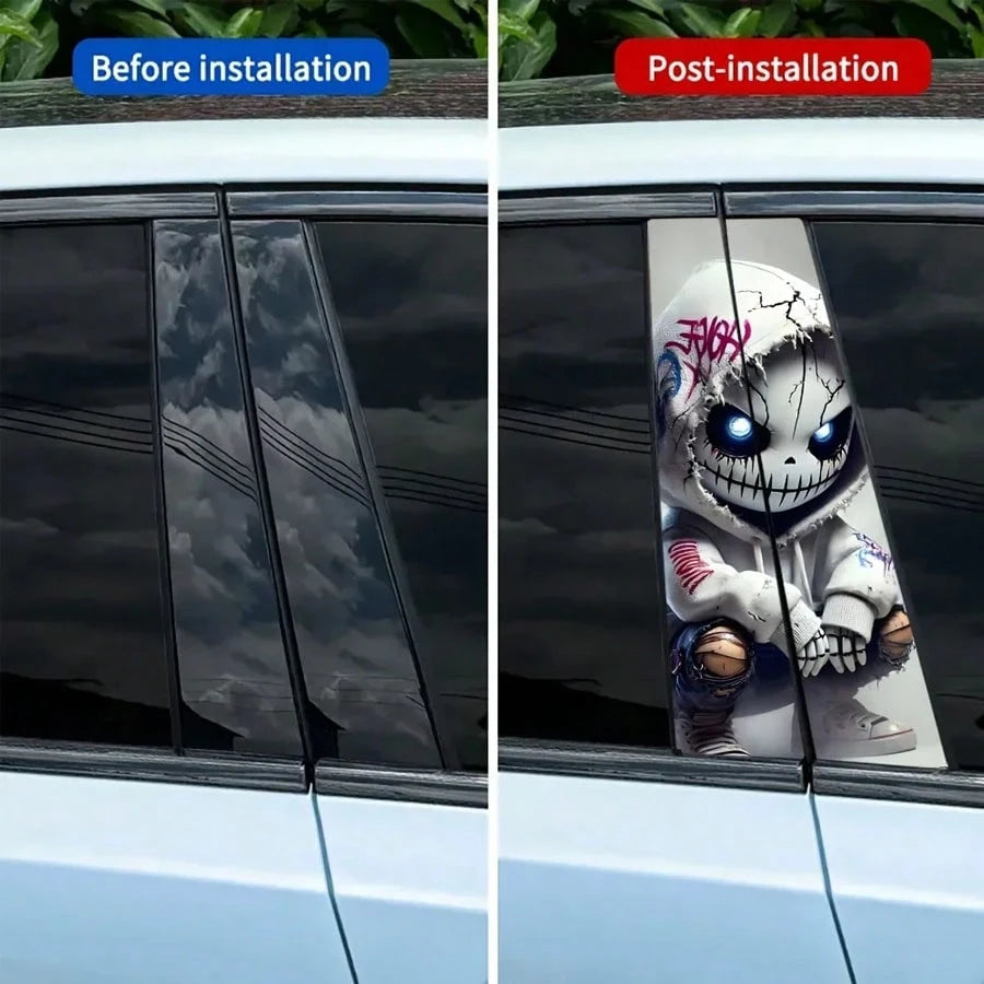 2pcs Waterproof & Sun Protection Car B-Pillar Stickers, Durable Vinyl Semi-Matte Surface Punk Style Pattern