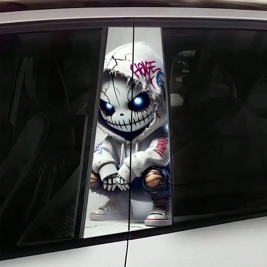 2pcs Waterproof & Sun Protection Car B-Pillar Stickers, Durable Vinyl Semi-Matte Surface Punk Style Pattern