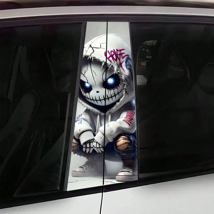 2pcs Waterproof & Sun Protection Car B-Pillar Stickers, Durable Vinyl Semi-Matte Surface Punk Style Pattern