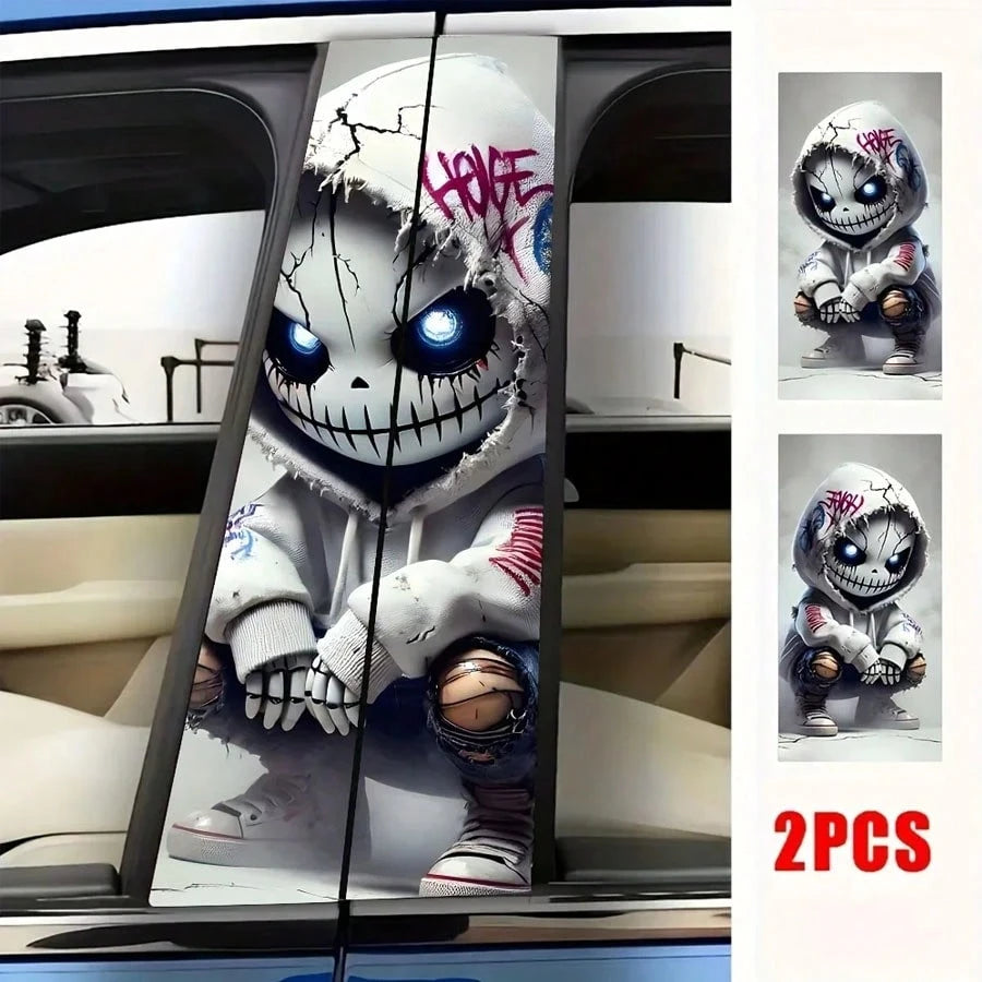 2pcs Waterproof & Sun Protection Car B-Pillar Stickers, Durable Vinyl Semi-Matte Surface Punk Style Pattern