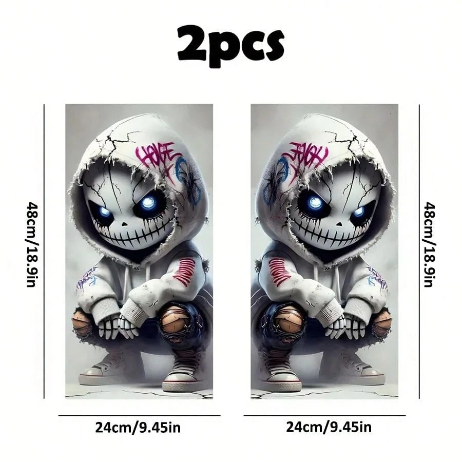 2pcs Waterproof & Sun Protection Car B-Pillar Stickers, Durable Vinyl Semi-Matte Surface Punk Style Pattern