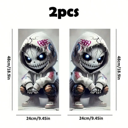 2pcs Waterproof & Sun Protection Car B-Pillar Stickers, Durable Vinyl Semi-Matte Surface Punk Style Pattern