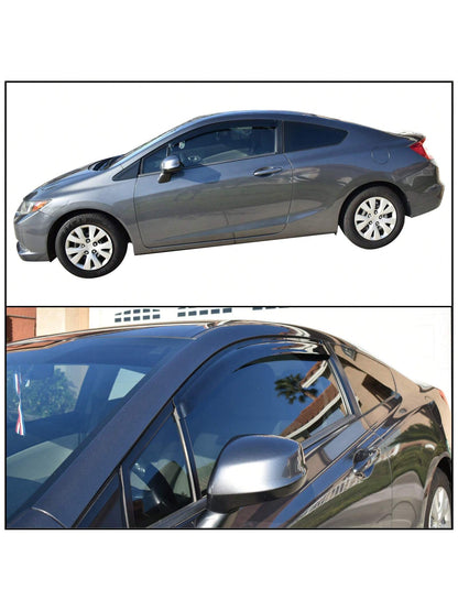 2PCS Window Visors Fit For 2012-2015 Hondas' Civic 2-Door, Slim Style Smoke/Tinted Acrylic Tape-On Auto Car Window Visorss Vent Shade Rain Sun Wind Deflector Guard, Sporty Valentine Upgrade