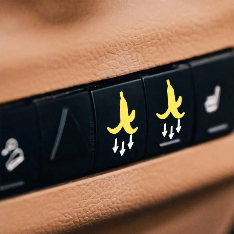 2pcs Yellow Banana Peel Car Button Stickers! Indicate Trash Can Location, Prevent Passengers From Littering, Funny Cute Design Adds Quirky Charm To Car Interior