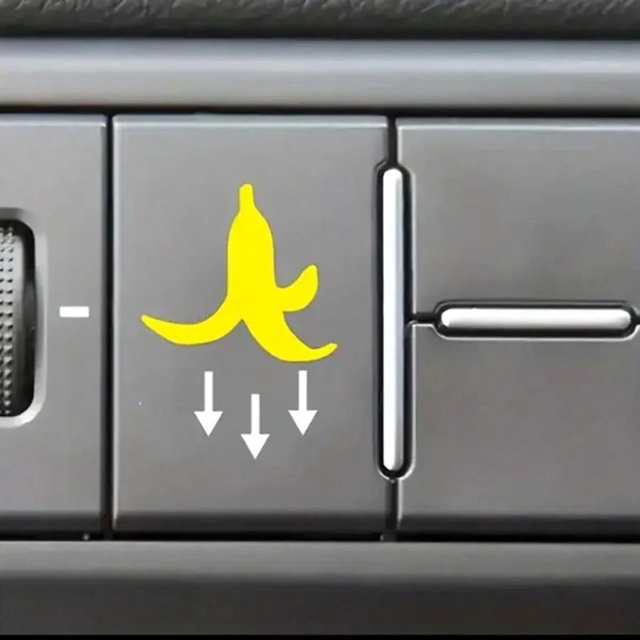 2pcs Yellow Banana Peel Car Button Stickers! Indicate Trash Can Location, Prevent Passengers From Littering, Funny Cute Design Adds Quirky Charm To Car Interior