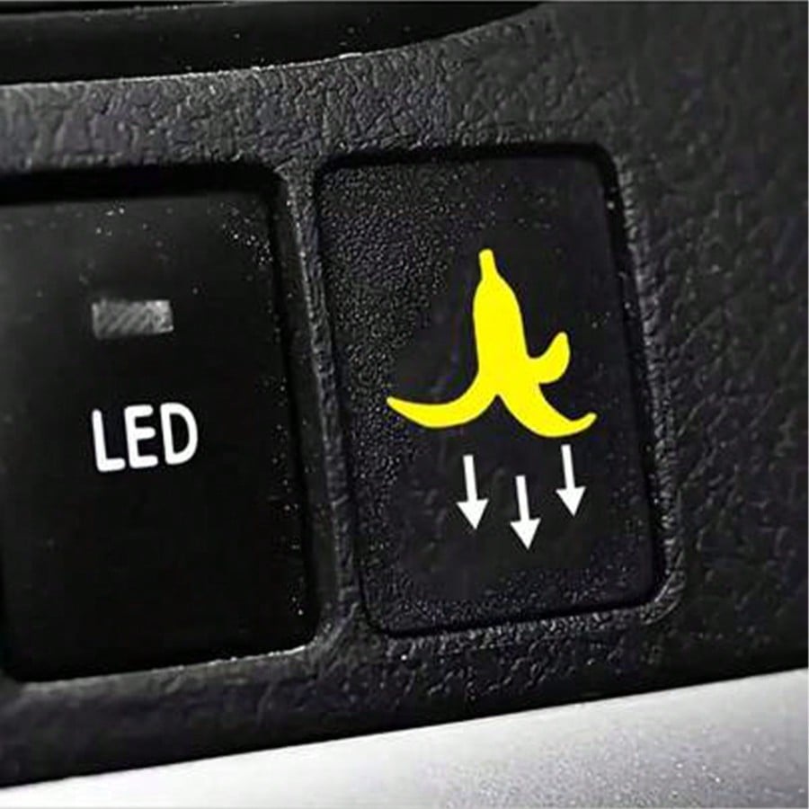 2pcs Yellow Banana Peel Car Button Stickers! Indicate Trash Can Location, Prevent Passengers From Littering, Funny Cute Design Adds Quirky Charm To Car Interior
