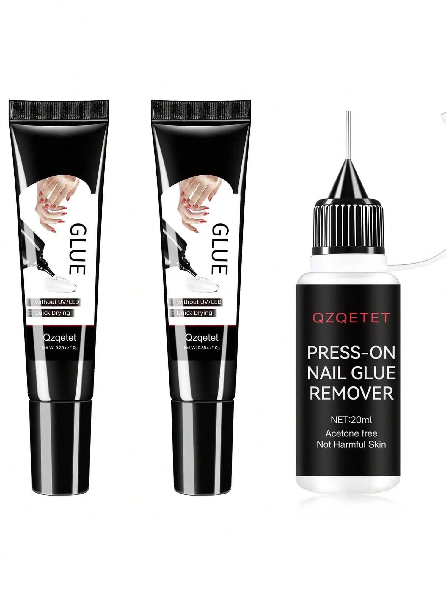 2pcs10g Semi-Solid Glue And 20ml Precision Glue Remover Set- Gel For Press-On Nails, Quick-Drying, No UV Lamp Required, Contains Gentle Non-Acetone Remover To Remove False Nails