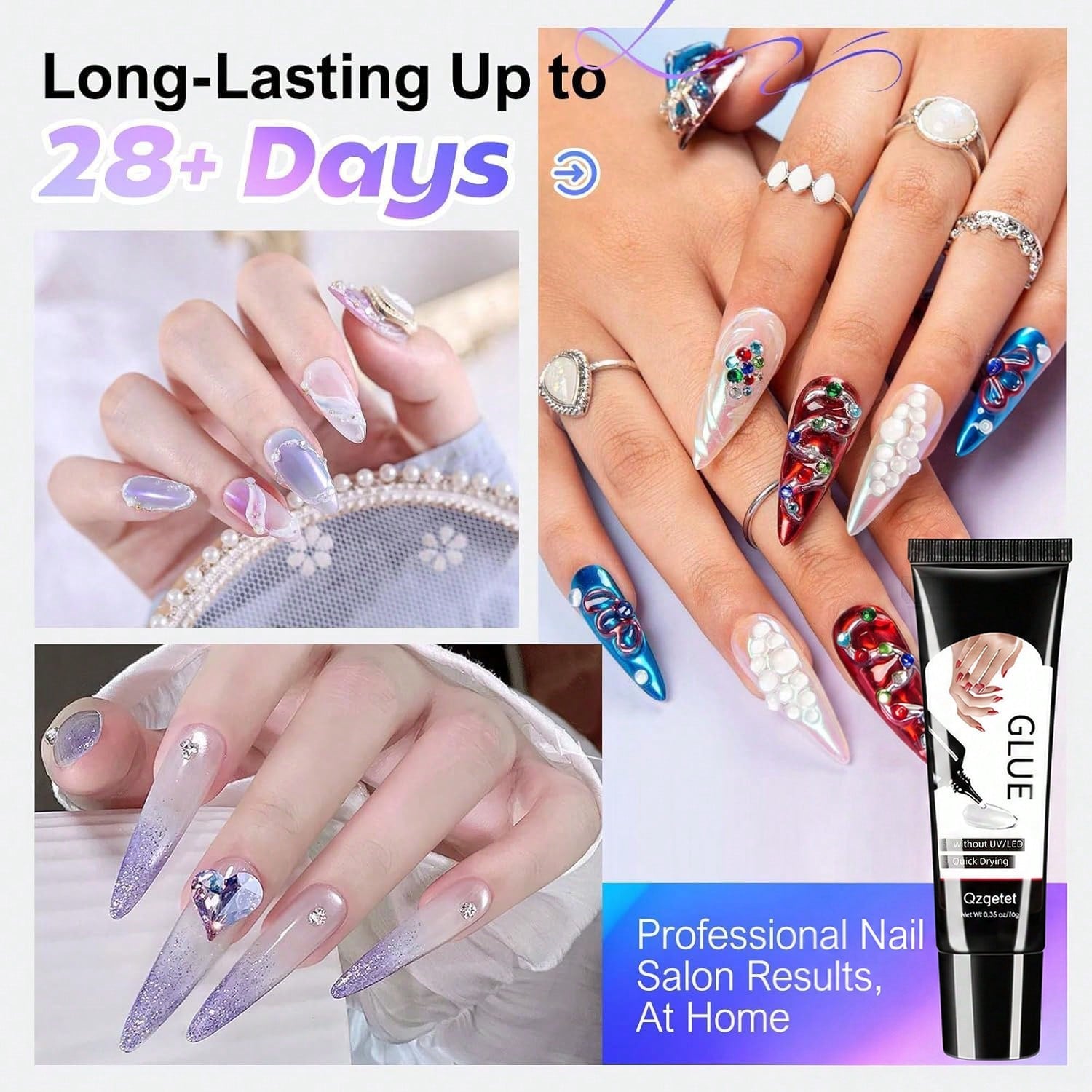 2pcs10g Semi-Solid Glue And 20ml Precision Glue Remover Set- Gel For Press-On Nails, Quick-Drying, No UV Lamp Required, Contains Gentle Non-Acetone Remover To Remove False Nails