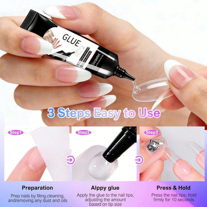 2pcs10g Semi-Solid Glue And 20ml Precision Glue Remover Set- Gel For Press-On Nails, Quick-Drying, No UV Lamp Required, Contains Gentle Non-Acetone Remover To Remove False Nails