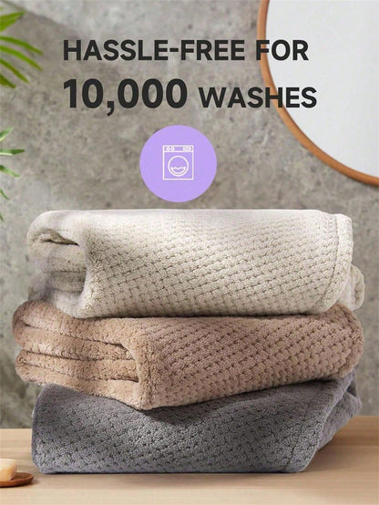 3/2/1pc Ultra Soft Microfiber Towel- Quick Dry Hair Towel, Minimalist Solid Color Bath Towel With Bear-Shaped Buckle, 300gsm High Absorbent Hair Drying Cap, Coral Fleece Towel Wrap, Suitable For Wome