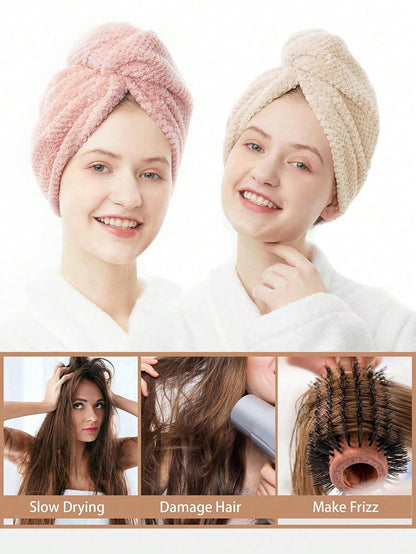 3/2/1pc Ultra Soft Microfiber Towel- Quick Dry Hair Towel, Minimalist Solid Color Bath Towel With Bear-Shaped Buckle, 300gsm High Absorbent Hair Drying Cap, Coral Fleece Towel Wrap, Suitable For Wome