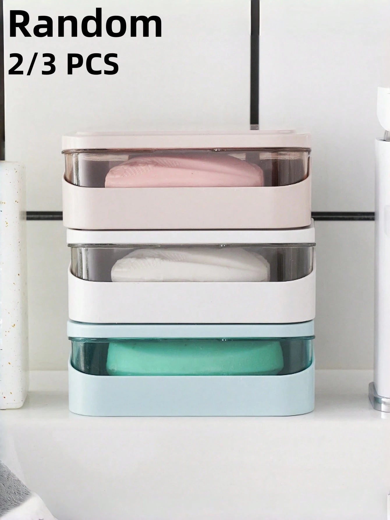 3/2pcs Color Block Double Layer Flip Top Soap Box, Minimalist Travel Soap Box With Lid, Creative Soap Tray With Drainage System, Transparent Storage Box, Suitable For Bathroom And Travel, No Drilling
