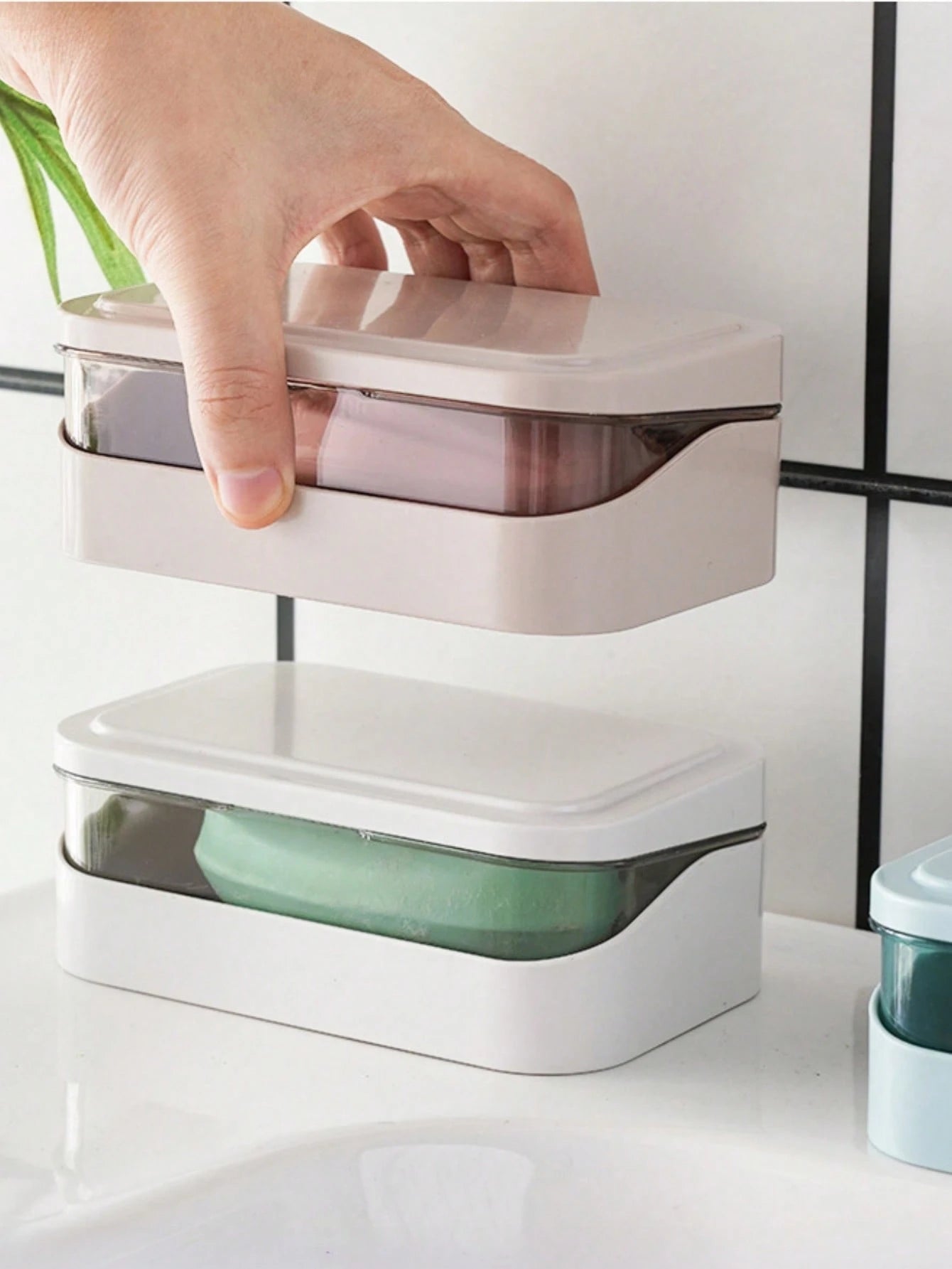 3/2pcs Color Block Double Layer Flip Top Soap Box, Minimalist Travel Soap Box With Lid, Creative Soap Tray With Drainage System, Transparent Storage Box, Suitable For Bathroom And Travel, No Drilling