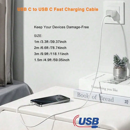 3.3/6.6/10ft Nylon Braided USB-C To Type-C Fast Charging Cable, Compatible With IPhone 17/16/15, Android Phones, Suitable For Indoor/Outdoor/Travel And Car Use, Support Fast Charging