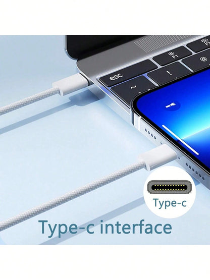 3.3/6.6/10ft Nylon Braided USB-C To Type-C Fast Charging Cable, Compatible With IPhone 17/16/15, Android Phones, Suitable For Indoor/Outdoor/Travel And Car Use, Support Fast Charging