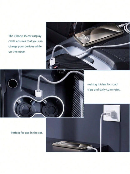 3.3/6.6/10ft Nylon Braided USB-C To Type-C Fast Charging Cable, Compatible With IPhone 17/16/15, Android Phones, Suitable For Indoor/Outdoor/Travel And Car Use, Support Fast Charging