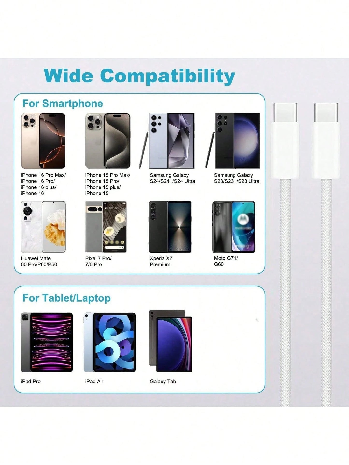 3.3/6.6/10ft Nylon Braided USB-C To Type-C Fast Charging Cable, Compatible With IPhone 17/16/15, Android Phones, Suitable For Indoor/Outdoor/Travel And Car Use, Support Fast Charging