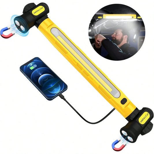 3 Color Modes Magnetic Work Light- 3000LM 6000mAh Rechargeable LED Bar, 360° Adjustable USB Output IP55 Waterproof For Car Repairing, Garage & Workshop