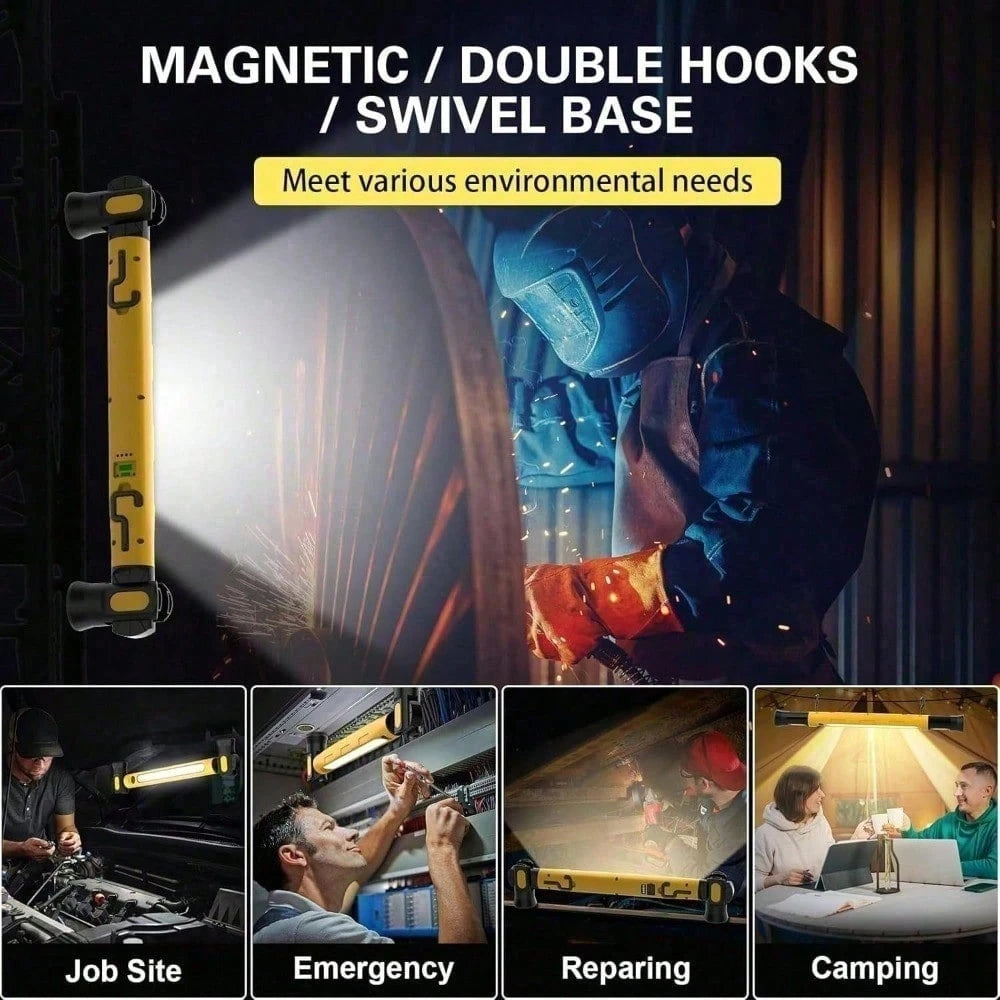 3 Color Modes Magnetic Work Light- 3000LM 6000mAh Rechargeable LED Bar, 360° Adjustable USB Output IP55 Waterproof For Car Repairing, Garage & Workshop