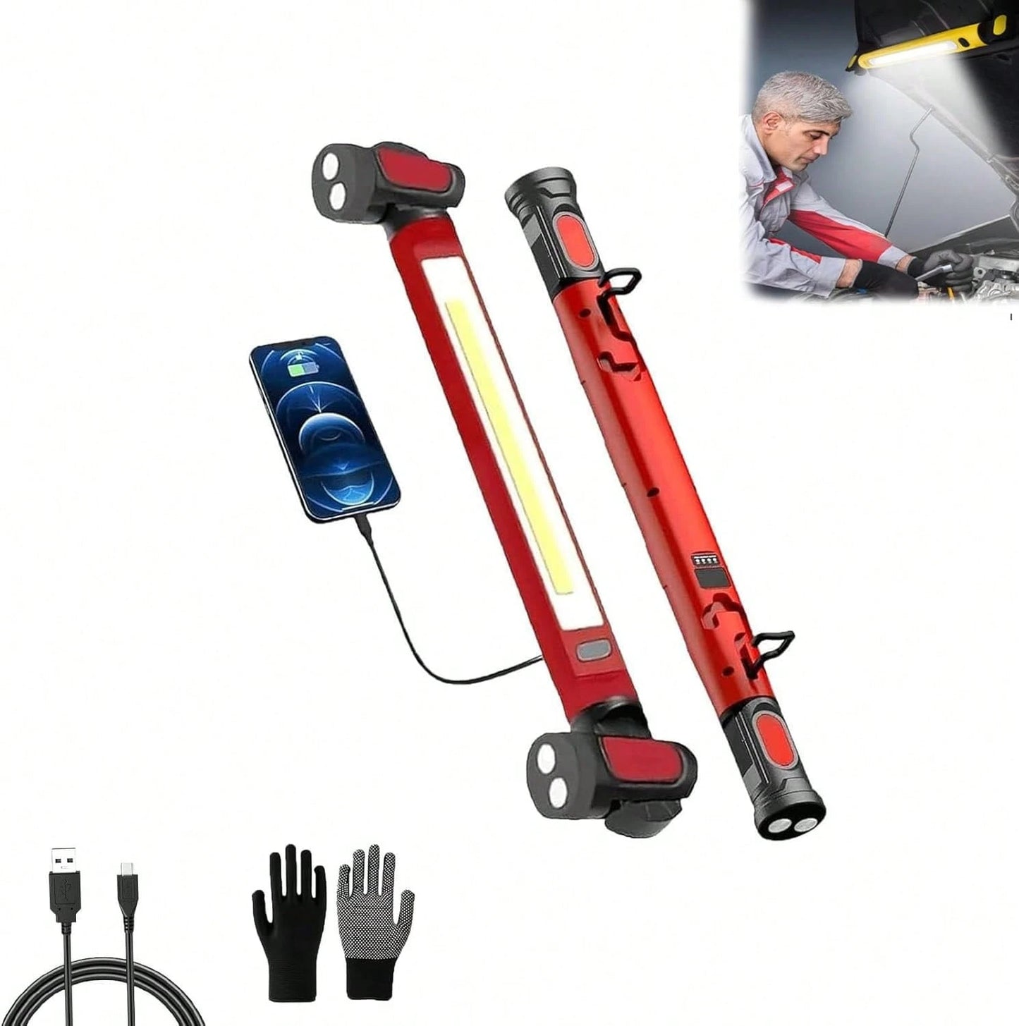 3 Color Modes Magnetic Work Light- 3000LM 6000mAh Rechargeable LED Bar, 360° Adjustable USB Output IP55 Waterproof For Car Repairing, Garage & Workshop