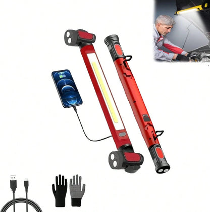 3 Color Modes Magnetic Work Light- 3000LM 6000mAh Rechargeable LED Bar, 360° Adjustable USB Output IP55 Waterproof For Car Repairing, Garage & Workshop