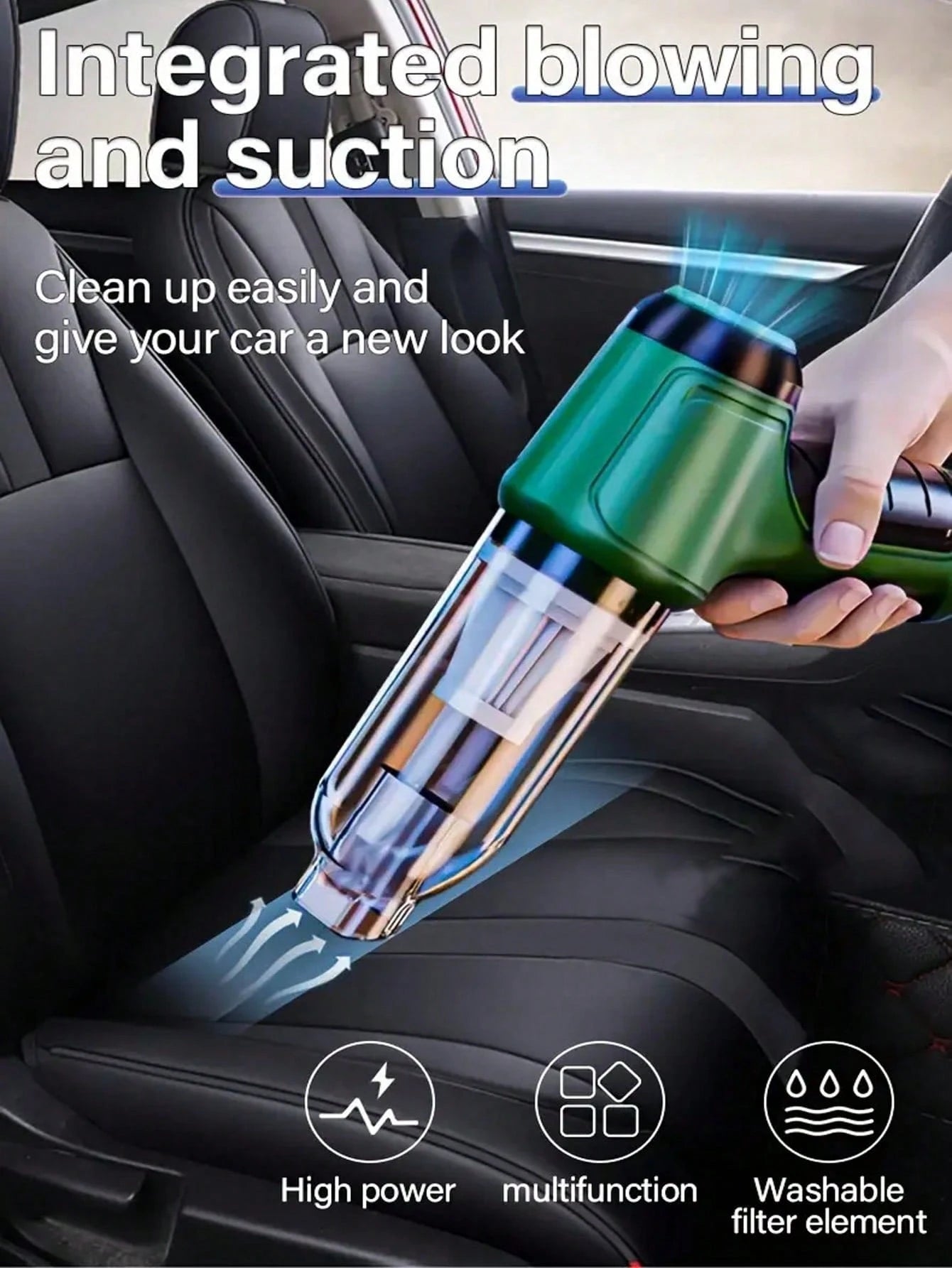 3-In-1 Car Vacuum Cleaner, Powerful Suction, Portable Compact Cordless Handheld Vacuum Cleaner, Suitable For Dry & Wet Cleaning, 2400mAh Battery, Car Accessories