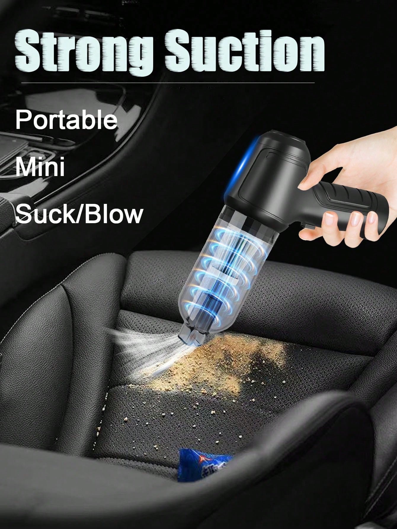 3-In-1 Car Vacuum Cleaner, Powerful Suction, Portable Compact Cordless Handheld Vacuum Cleaner, Suitable For Dry & Wet Cleaning, 2400mAh Battery, Car Accessories