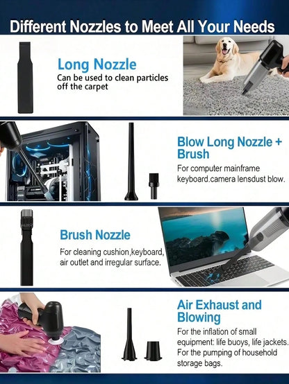 3-In-1 Car Vacuum Cleaner, Powerful Suction, Portable Compact Cordless Handheld Vacuum Cleaner, Suitable For Dry & Wet Cleaning, 2400mAh Battery, Car Accessories