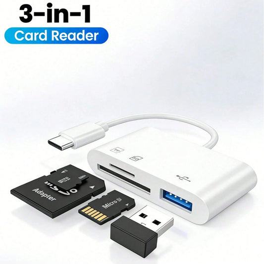 3-In-1 USB-C To SD/Micro SD Card Reader, Type-C To SD Card Reader Adapter, Compatible With Type-C Devices. Supports Compact Flash/CF/SD/MicroSD Cards, Suitable For Tablets, Laptops And Android Devices