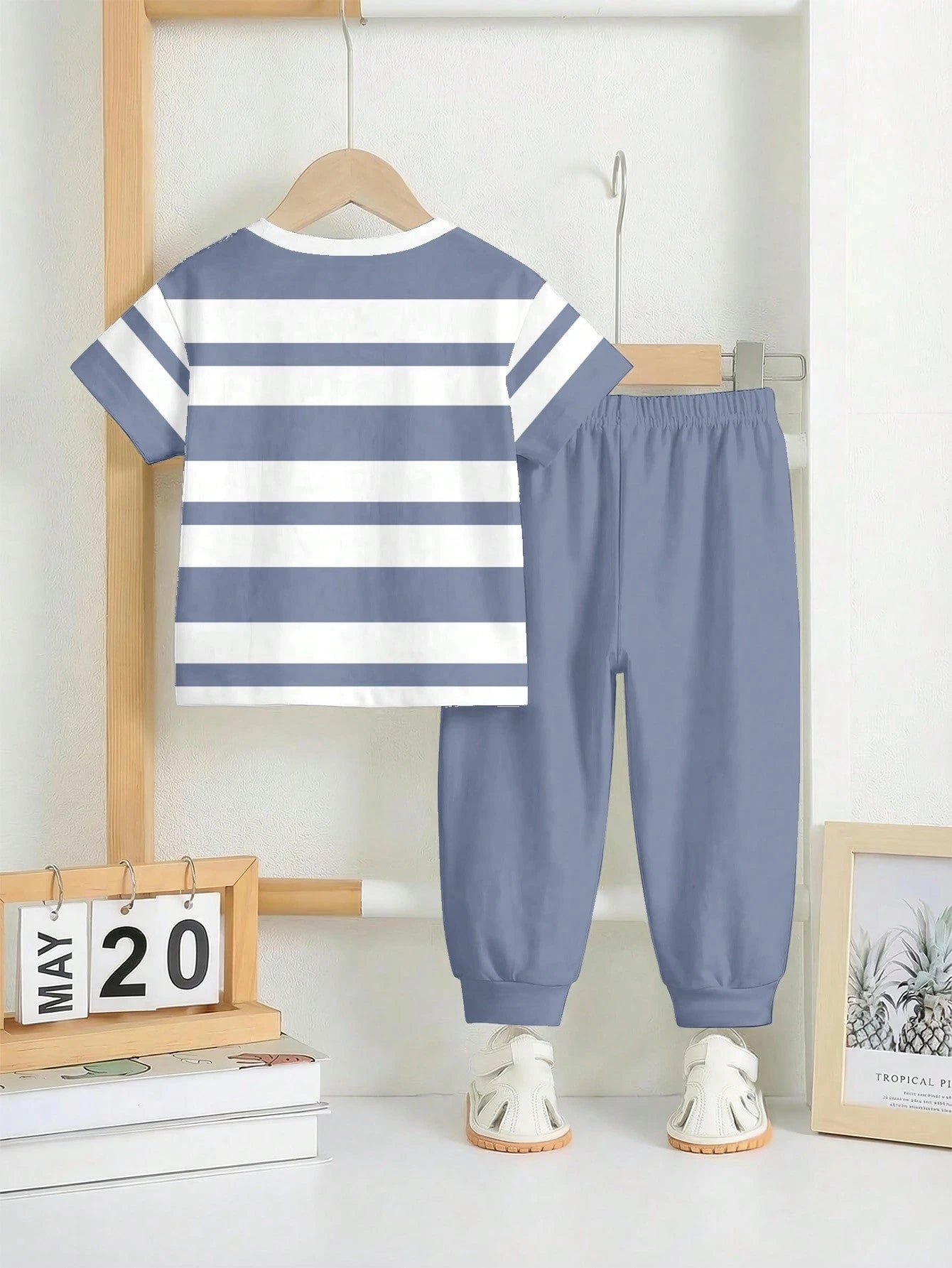 3 Sets Baby Boys' Casual Summer Beach Outfits,Loose Sports Short Sleeve T-Shirt And Pants 2-Piece Set,Classic Blue White Stripe Horse Logo Print