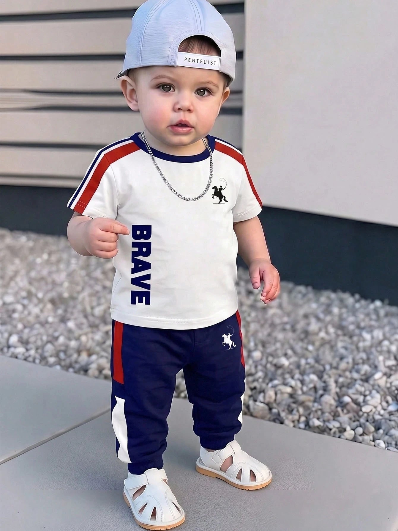 3 Sets Baby Boys' Casual Summer Beach Outfits,Loose Sports Short Sleeve T-Shirt And Pants 2-Piece Set,Classic Blue White Stripe Horse Logo Print