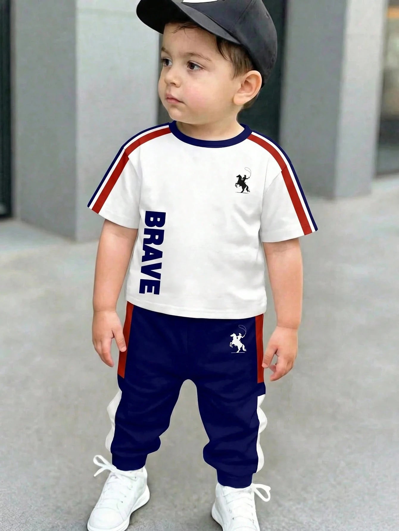 3 Sets Baby Boys' Casual Summer Beach Outfits,Loose Sports Short Sleeve T-Shirt And Pants 2-Piece Set,Classic Blue White Stripe Horse Logo Print