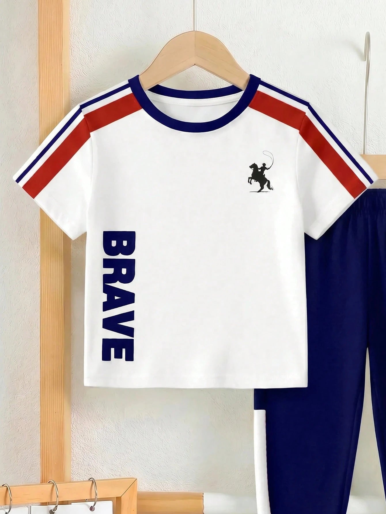 3 Sets Baby Boys' Casual Summer Beach Outfits,Loose Sports Short Sleeve T-Shirt And Pants 2-Piece Set,Classic Blue White Stripe Horse Logo Print