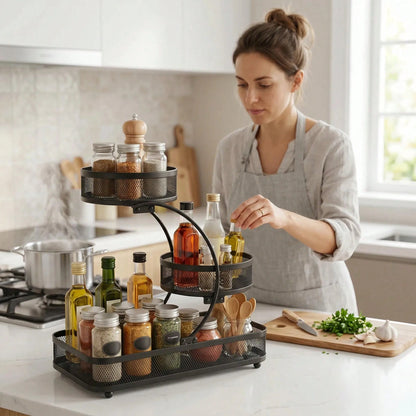 3-Tier Metal Bathroom Organizer (Includes Spray Bottle & Hooks)- A Space-Saving Countertop Storage Solution Designed For Cosmetics, Skincare, And Toiletries; Features A Rust-Resistant Diamond Mesh De