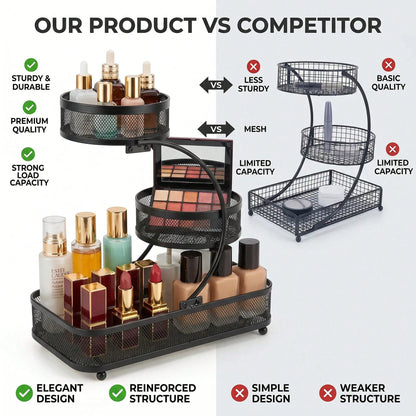 3-Tier Metal Bathroom Organizer (Includes Spray Bottle & Hooks)- A Space-Saving Countertop Storage Solution Designed For Cosmetics, Skincare, And Toiletries; Features A Rust-Resistant Diamond Mesh De