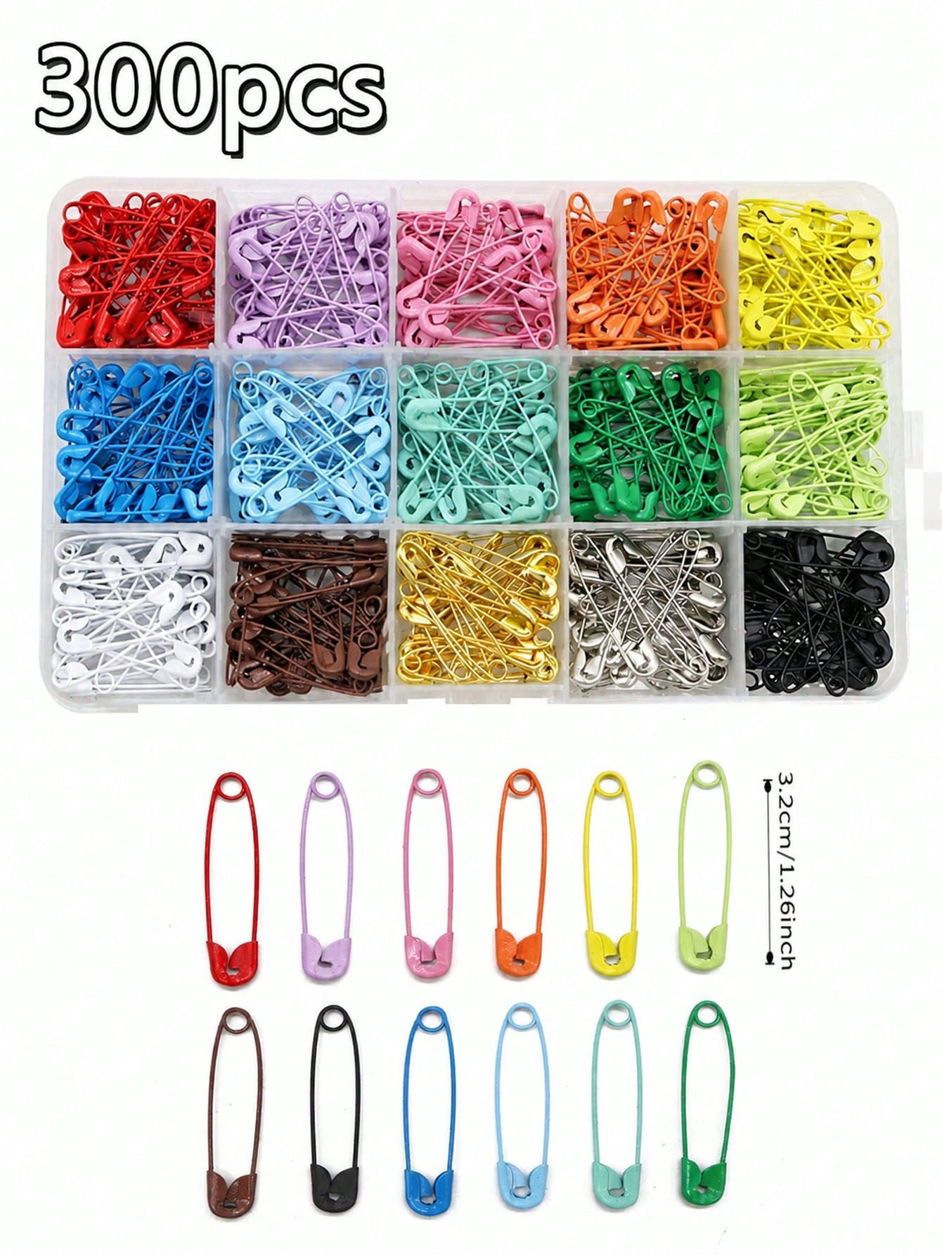 300pcs Colorful Safety Pins, Made Of High-Quality Metal, Bright And Vibrant Colors, Suitable For Sewing Projects, Handmade Crafts, Jewelry Making And Organizing Craft Accessories, Available In 10pcs