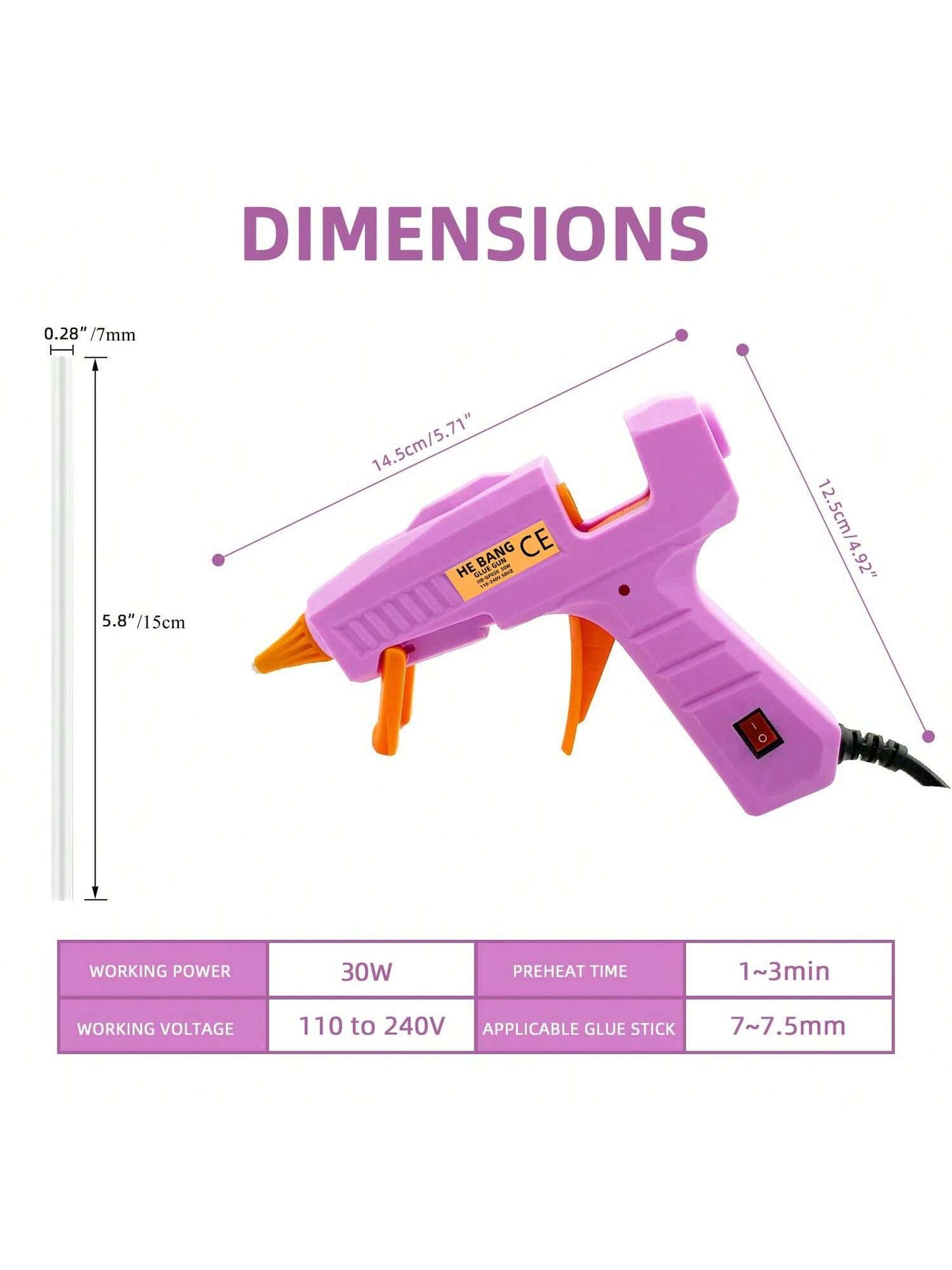30W Hot Melt Glue Gun Kit With 30pcs 0.27x5.9 Inches (7x150mm) Glue Gun Stick For School Crafts DIY Arts And Quick Home Repairs