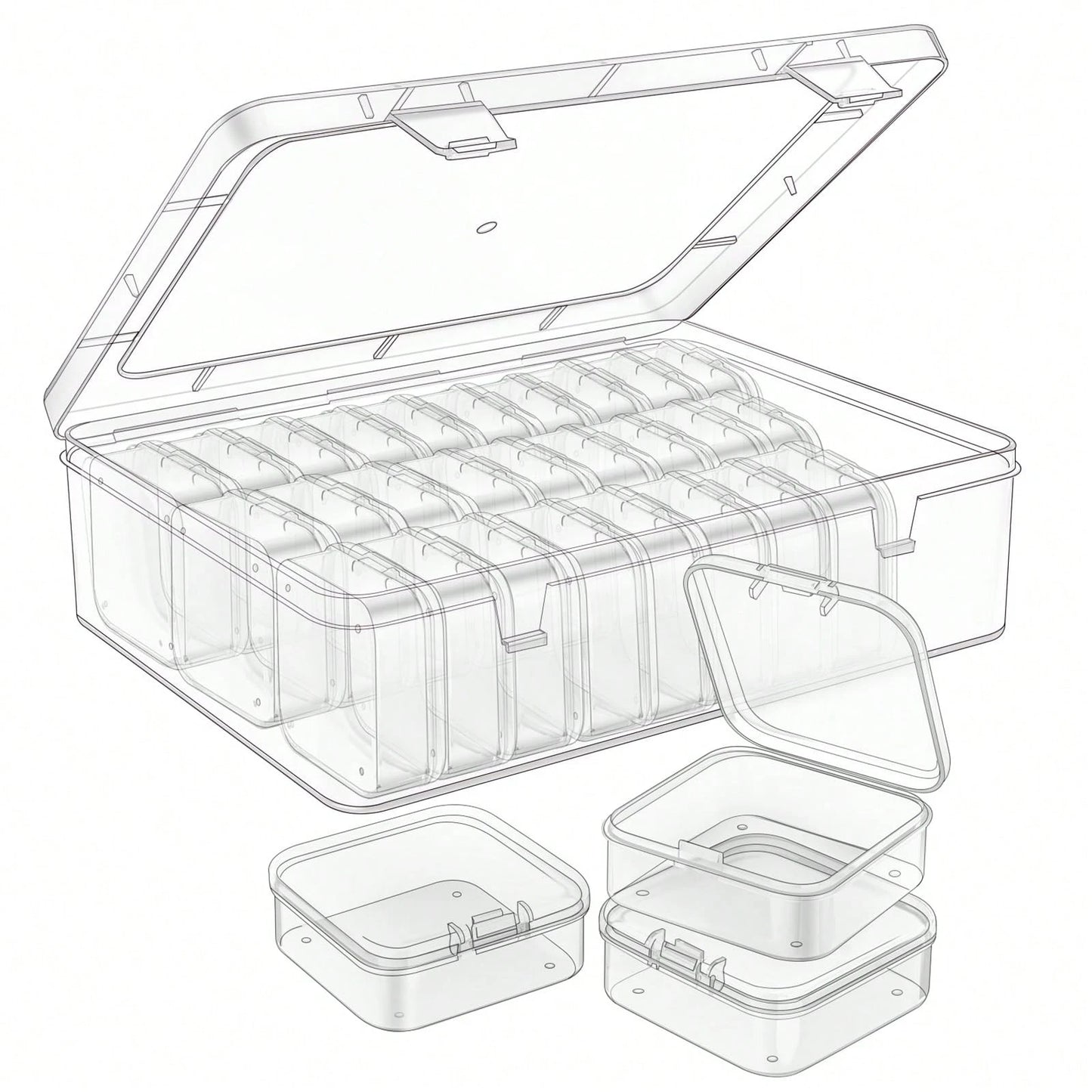 31pcs 1 Large Box + 30 Small Boxes Transparent Plastic Storage Box, Bead Container With Hinged Lid, For DIY Jewelry Craft, Nail Art, Bracelet Making Beads, Jewelry Making Supplies, Valentine's Day Gif