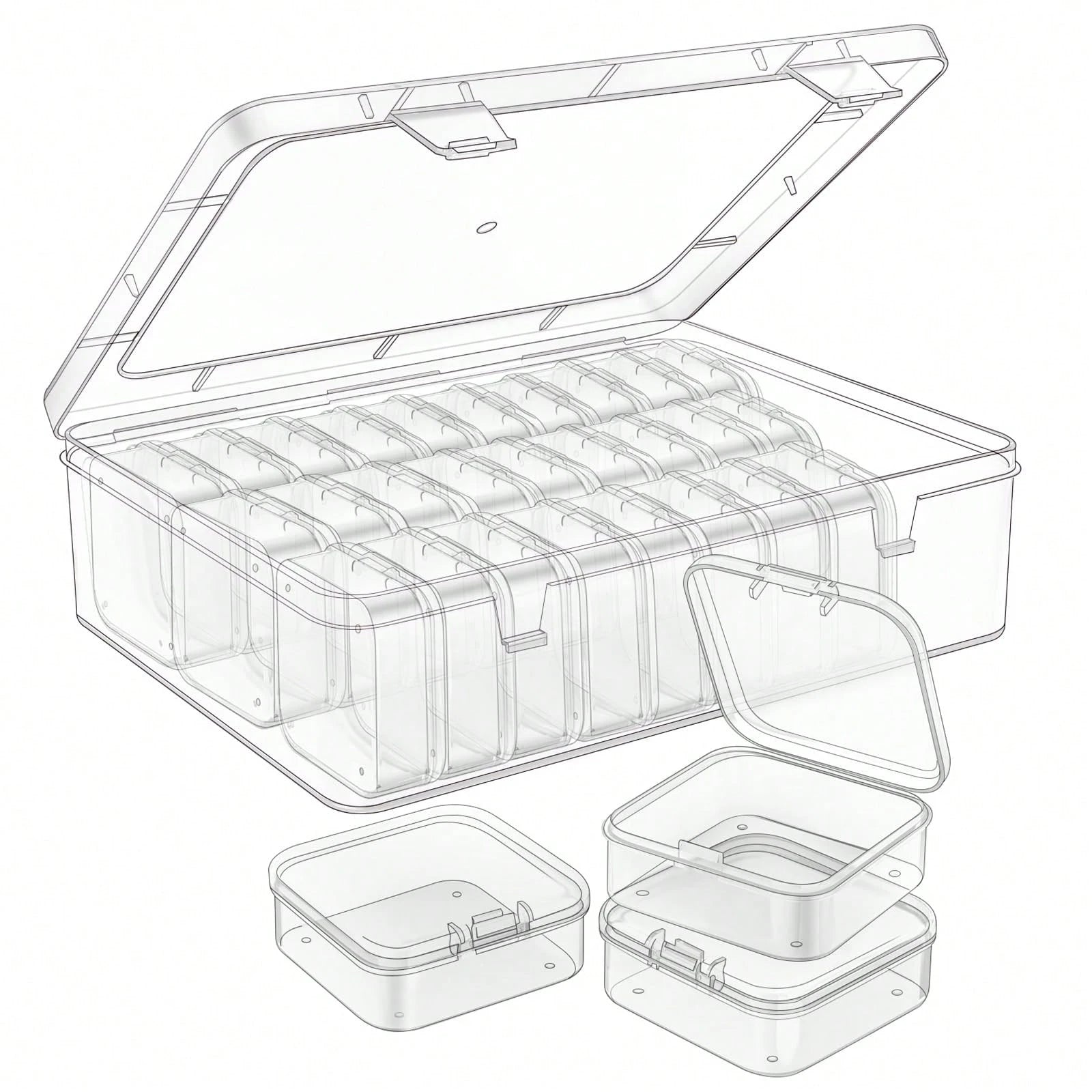 31pcs 1 Large Box + 30 Small Boxes Transparent Plastic Storage Box, Bead Container With Hinged Lid, For DIY Jewelry Craft, Nail Art, Bracelet Making Beads, Jewelry Making Supplies, Valentine's Day Gif