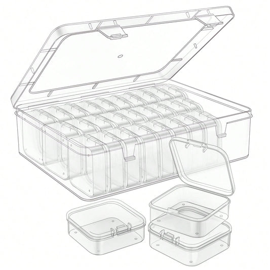 31pcs 1 Large Box + 30 Small Boxes Transparent Plastic Storage Box, Bead Container With Hinged Lid, For DIY Jewelry Craft, Nail Art, Bracelet Making Beads, Jewelry Making Supplies, Valentine's Day Gif