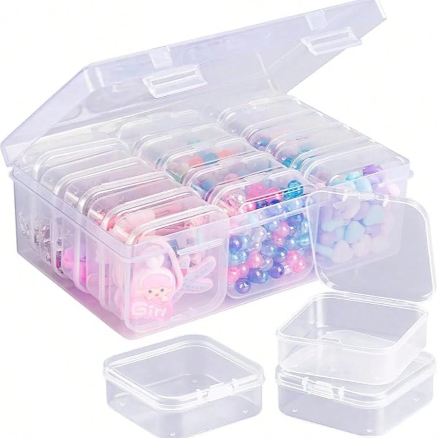 31pcs 1 Large Box + 30 Small Boxes Transparent Plastic Storage Box, Bead Container With Hinged Lid, For DIY Jewelry Craft, Nail Art, Bracelet Making Beads, Jewelry Making Supplies, Valentine's Day Gif