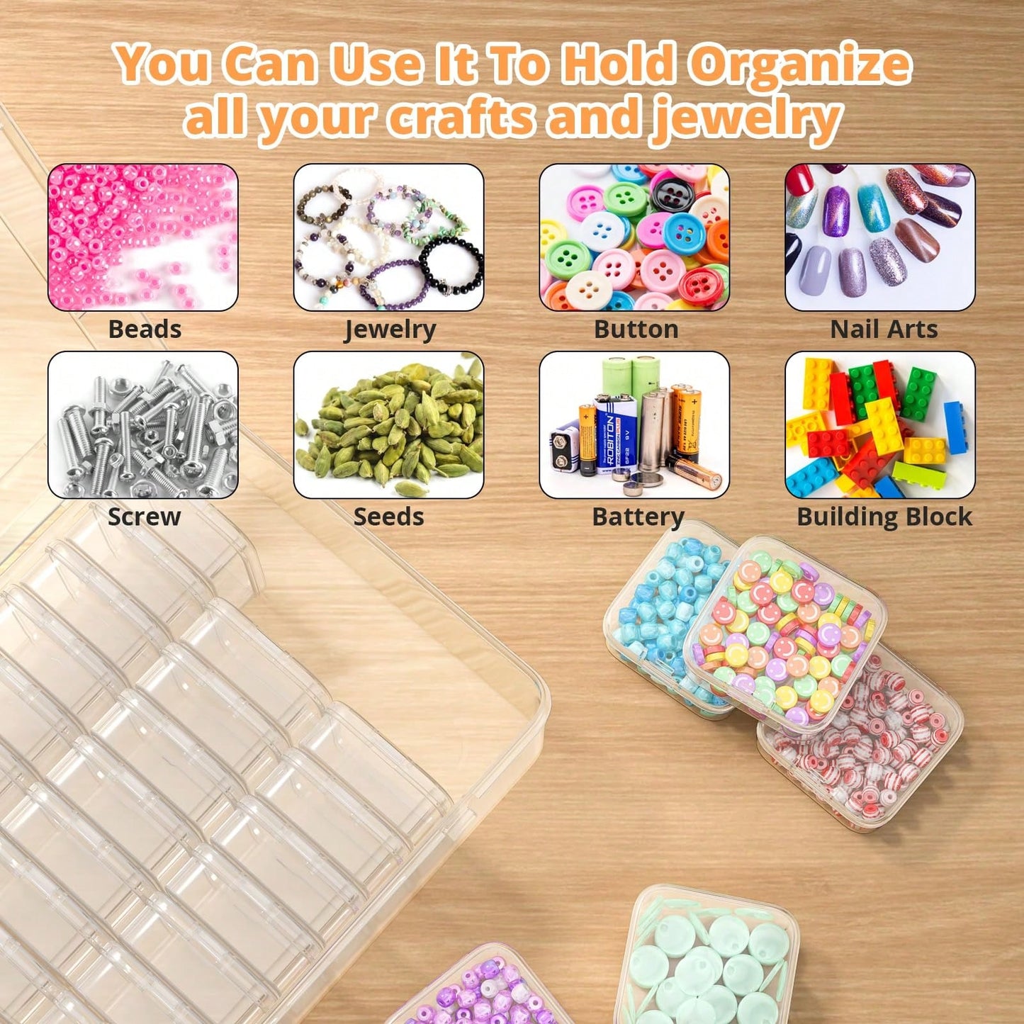 31pcs 1 Large Box + 30 Small Boxes Transparent Plastic Storage Box, Bead Container With Hinged Lid, For DIY Jewelry Craft, Nail Art, Bracelet Making Beads, Jewelry Making Supplies, Valentine's Day Gif