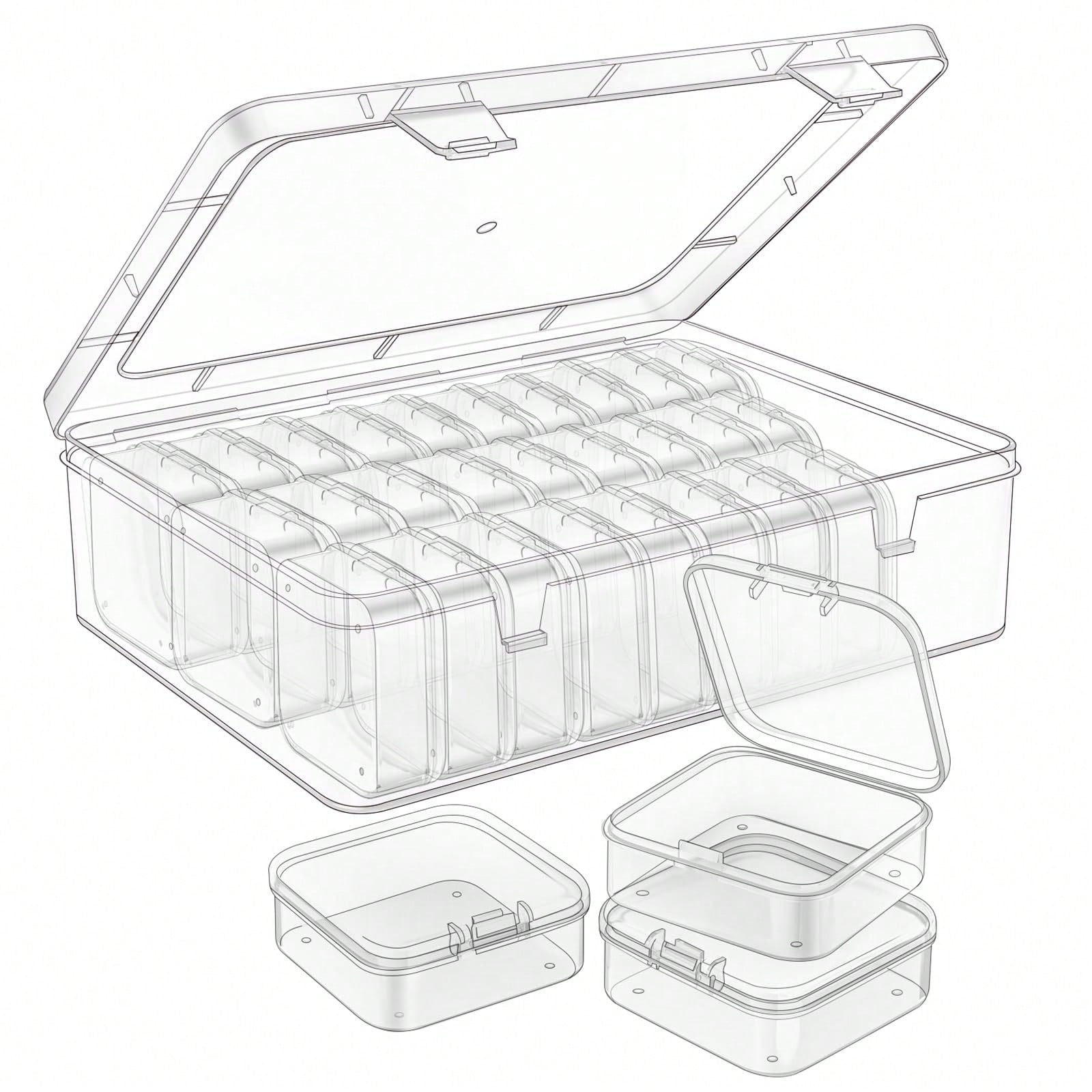 31pcs 1 Large Box + 30 Small Boxes Transparent Plastic Storage Box, Bead Container With Hinged Lid, For DIY Jewelry Craft, Nail Art, Bracelet Making Beads, Jewelry Making Supplies, Valentine's Day Gif