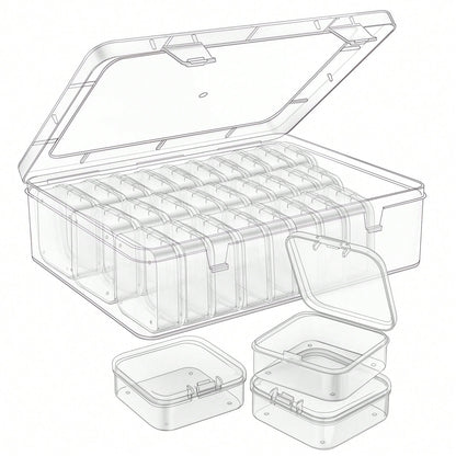 31pcs 1 Large Box + 30 Small Boxes Transparent Plastic Storage Box, Bead Container With Hinged Lid, For DIY Jewelry Craft, Nail Art, Bracelet Making Beads, Jewelry Making Supplies, Valentine's Day Gif